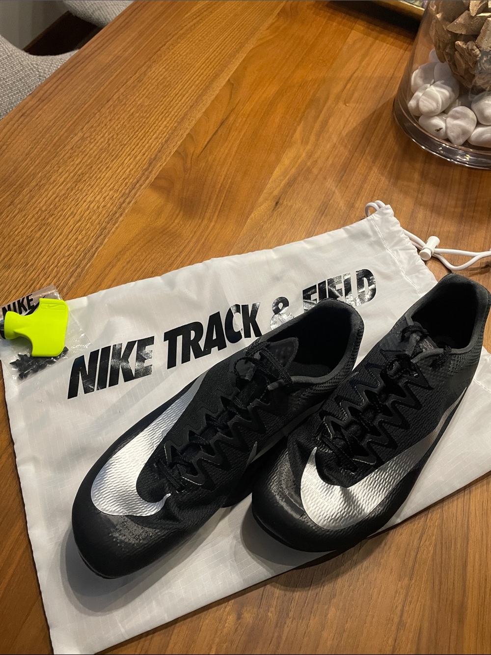 Nike Black/White Sprint Track Spikes with Neon Yellow Spike Key